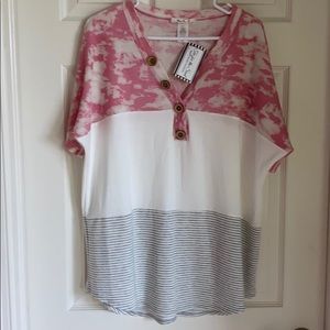 Pink, white and gray striped top
